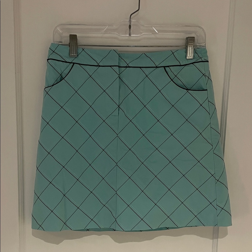 Cutter & Buck Aqua and Brown Checkered Mini Skirt